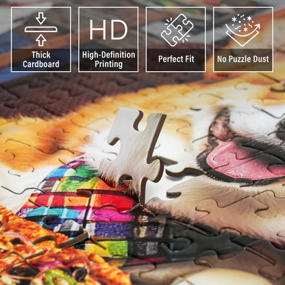 Dogs Dinner Party Jigsaw Puzzle in 500- or 1000-Piece Options with Lettered Backs and Reference Poster for Adults