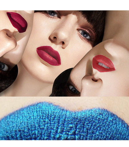 Lip Gloss Set by Fit Colors with 3 Bold Blue Matte Lip Colors and Two Retained Set Options