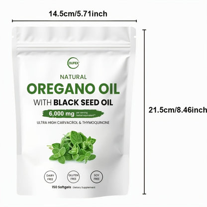 Dietary Supplement Oregano Oil and Black Seed Oil Softgels with Carvacrol and Thymoquinone, 150 Count