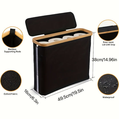 Lidded Toilet Paper Storage Basket with Bamboo-Style Rim in Five Color and Accessory Configurations