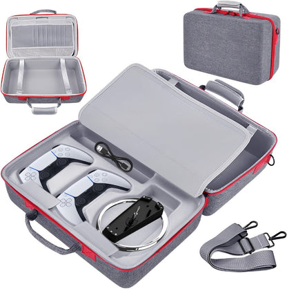 Structured Carrying Case Compatible with PS5 Slim Disc or Digital Consoles, Black or Gray with Shoulder Strap