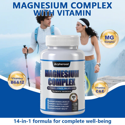 Dietary Supplement Magnesium 7-in-1 Complex with Glycinate, Malate and Taurate, 1000mg per Serving