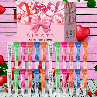 Lip Balm Set 24 PCS Luxury Gift Box Moisturizing Glossy Lip Gel Collection Hydrating Healing Chapped Lips Long Lasting Nourishing Lip Care Kit for Women Girls Birthday Christmas Valentine Gift