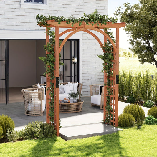 Cedar Wood Arbor 84" Double Lattice Garden Arch Pergola Trellis