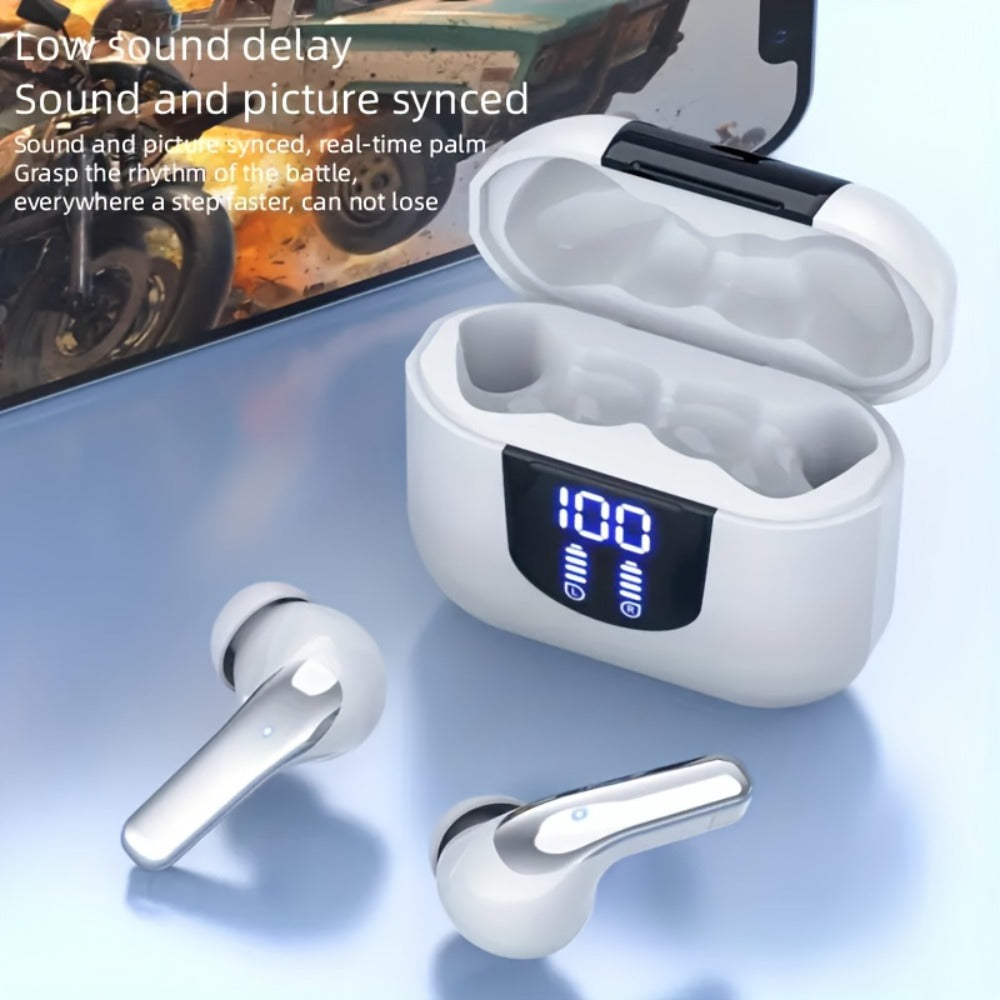 Bass Stereo Wireless Earphones Bluetooth 5.4, 40-Hour Playtime In-Ear Earbuds with Noise Cancelling Mic & LED Display, Touch Control Type-C Charging, Compatible with Laptop Tablet Phone, Sport Exercise
