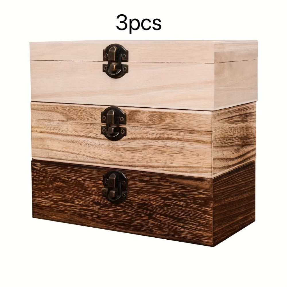 Jewelry Box with Lid & Lock Clasp Set of 3, Vintage Wooden Storage Boxes for Jewelry, Daily Essentials & Gift Packaging