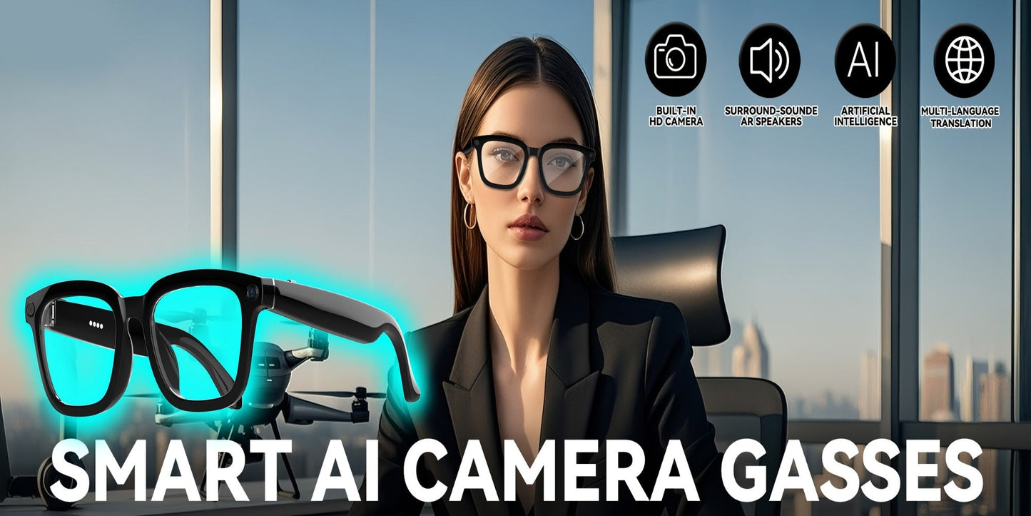 AI Smart Glasses with 4K Camera & Real-Time Translation – Object Recognition Open-Ear Dual Speaker | Touch Control | Ultra-Light Frame | 8hrs Battery USB-C | Hands-Free Travel Work Outdoor | Tech Gift