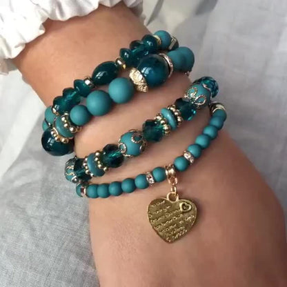 Bracelet Set, 24-Piece Assorted Wood-Bead Elastic Stack with Tassels and Pendant-Style Accents