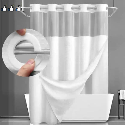 Hookless Waffle Shower Curtain with Snap-In Liner, Sheer Top Window, Four Colors and 74 x 71-Inch Size