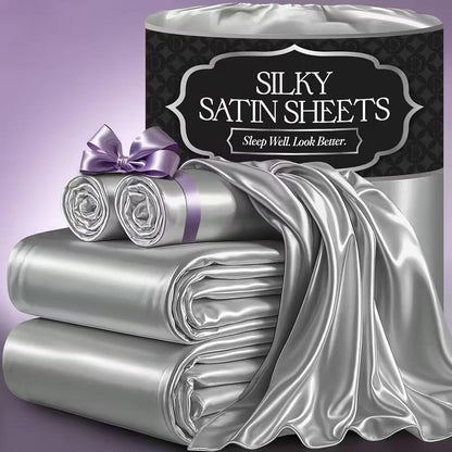 Satin Bed Sheets Set 2100TC Ultra Soft 3/4pcs – Silky Smooth Breathable Satin Bedding for Twin Full Queen King, 5-Star Luxury Hotel Experience, Solid Color, 7 Colors Available