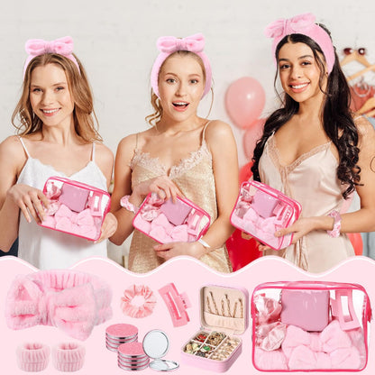 48-Piece Spa Party Favor Set with Headbands, Wristbands, Scrunchies, Hair Clips and Bags in Two Colors
