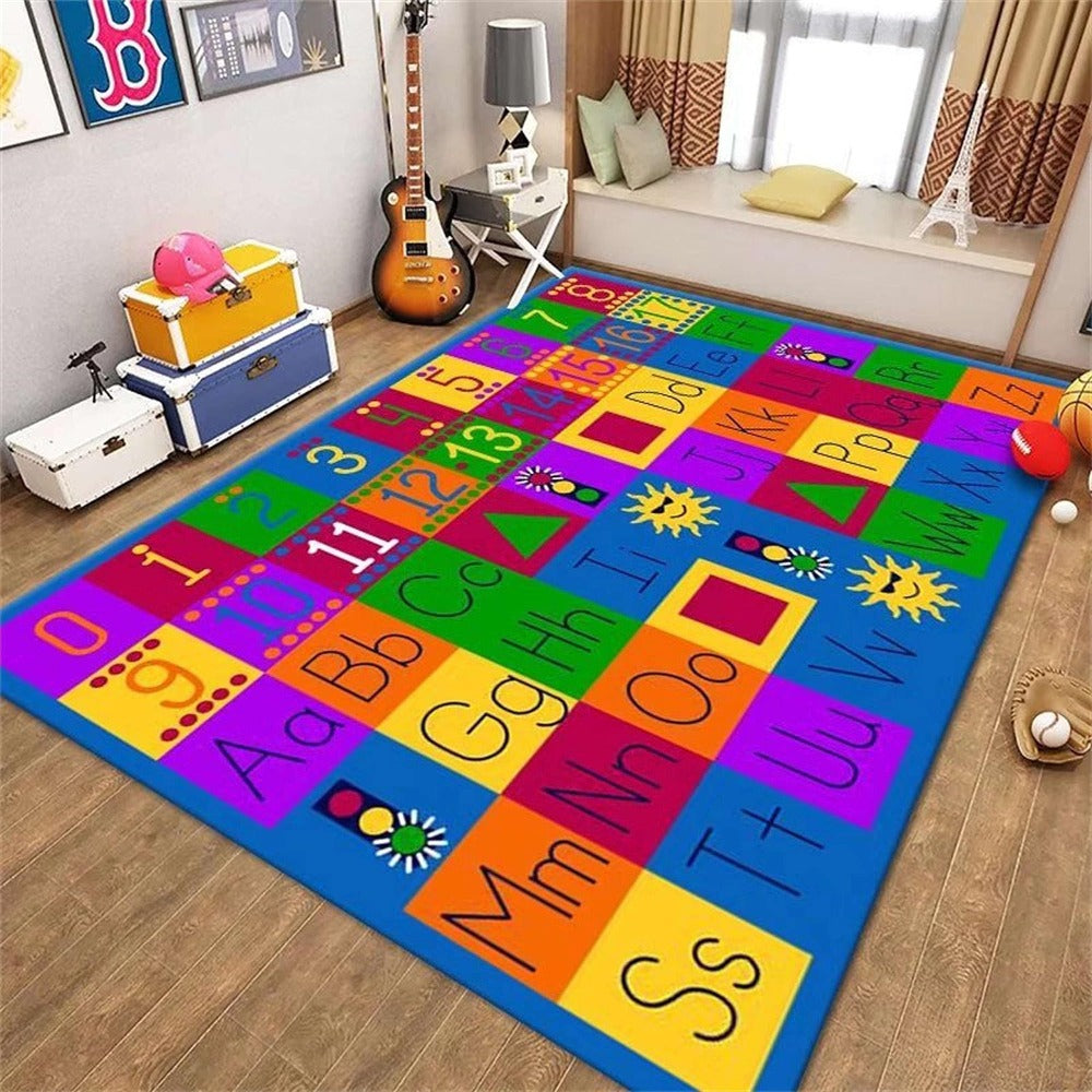 Area Rug 4x6 Kids Educational ABC, Numbers, Math Symbols and Animal Print for Playroom or Class