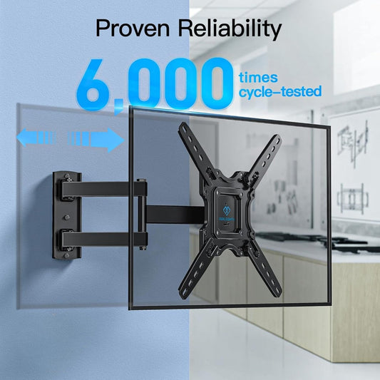 Heavy Duty TV Wall Mount 26-60 Inch Full Motion – Stainless Steel Swivel Tilt Extension Arm, VESA 400x400mm, Holds 77 lbs, Universal Fit for Samsung LG Sony TCL Vizio Hisense, Black
