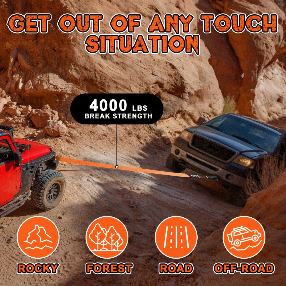 Recovery Tow Strap 4-in-1 Kit 4000-6000 LBS - Off-Road Emergency Strap with D-Ring Shackles, Safety Flag & Storage Bag for Truck, Jeep, ATV, UTV