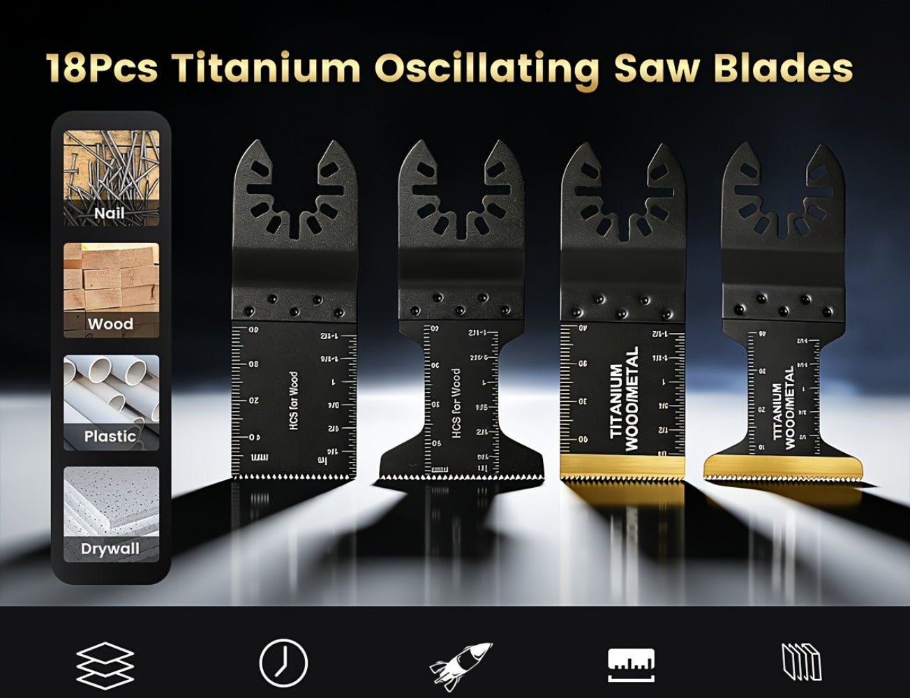 Oscillating Multi-Tool Blade Set with Titanium-Coated Quick-Release Blades in 18, 28 or 50-Piece Options