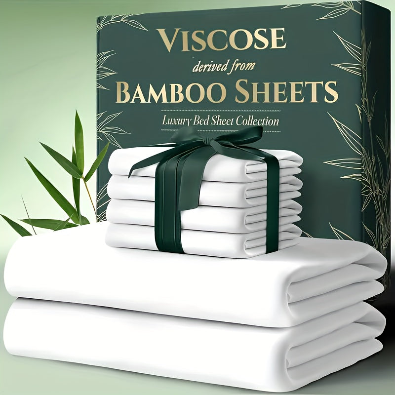 Bed Sheet Set 6-Piece Bamboo Fabric with 40–44 cm Pocket, Double-Stitched Edges and Seven Colors