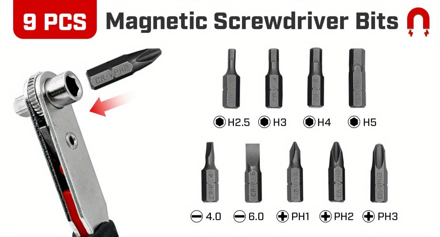 Right-Angle Ratcheting Screwdriver Set with 10- or 16-Piece Bit and Socket Configurations for Tight Access
