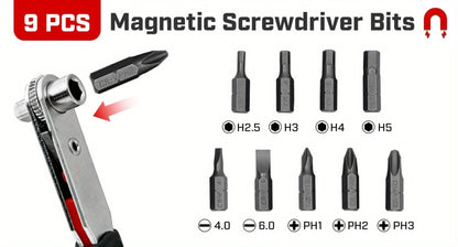 Right-Angle Ratcheting Screwdriver Set with 10- or 16-Piece Bit and Socket Configurations for Tight Access