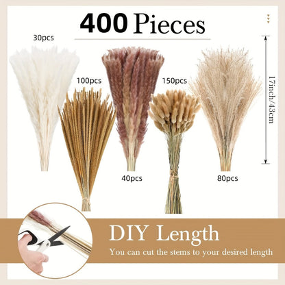 Neutral Pampas Grass and Reed Bouquet in 126 or 400-Piece Options with Trim-to-Length Stems