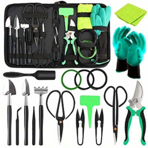 Bonsai Tool Set 24-Piece Kit for Beginners & Enthusiasts, Includes Pruning Shears, Scissors, Trimming Tools & PU Leather Bag – Complete Bonsai Care Kit Gift for Men & Women
