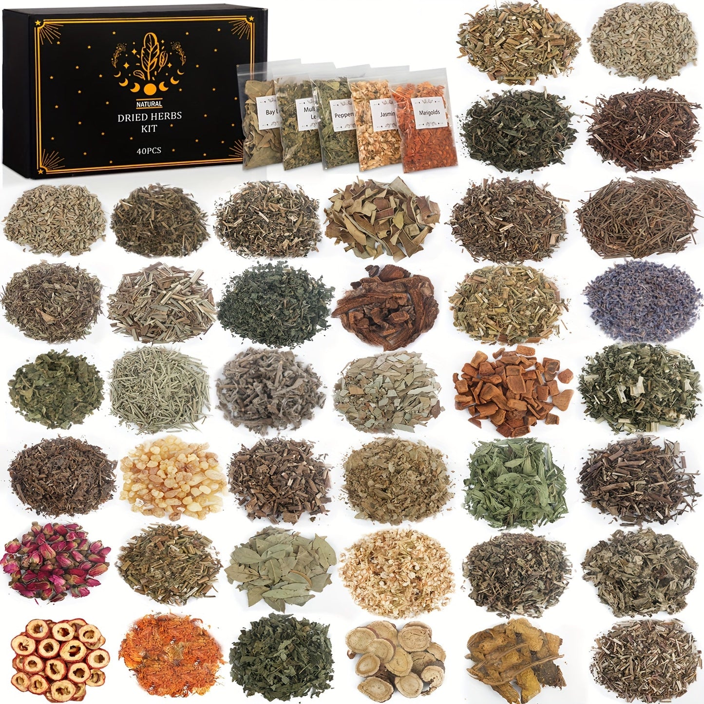 Dried Herbs & Flowers Magic Supplies Kit 40 Pack – Witch Starter Set for Rituals, Spells, Candle & Soap Making, Pagan Altar, Halloween & Christmas Gift, Party Favors, Home Decor