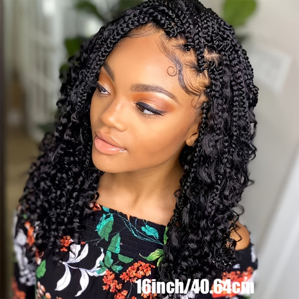 Sixteen-Inch Braided Wig with Full Lace Cap, Curly Ends and Four Black or Multicolor Checkout Options