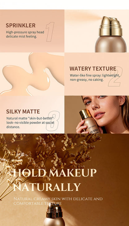 Air-Spray Liquid Foundation in Gold-Tone Bottle with Four Numbered Shade Options from 01 to 04