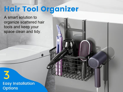 Hair Tool Organizer Wall Mounted Holder for Hair Dryer Curling Iron Straightener 3 Adjustable Heights Bathroom Storage