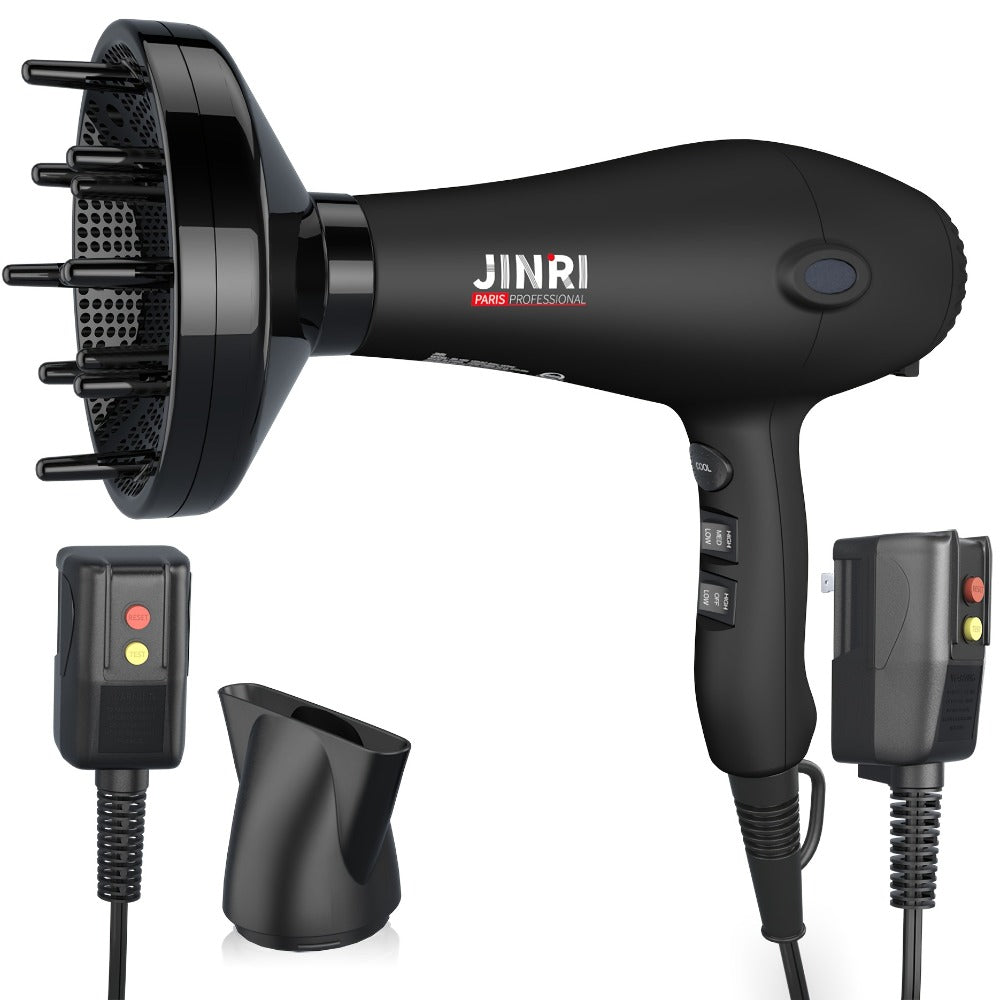 JINRI 1875W Hair Dryer with Three Heat Settings, Two Speeds and One- or Three-Accessory Package Options
