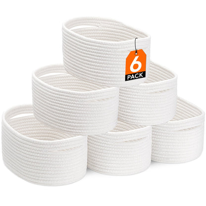 Basket Storage Organizer 6-Pack Cotton Rope Cube Bins 11 x 7 x 5 Inch in Five Color Options