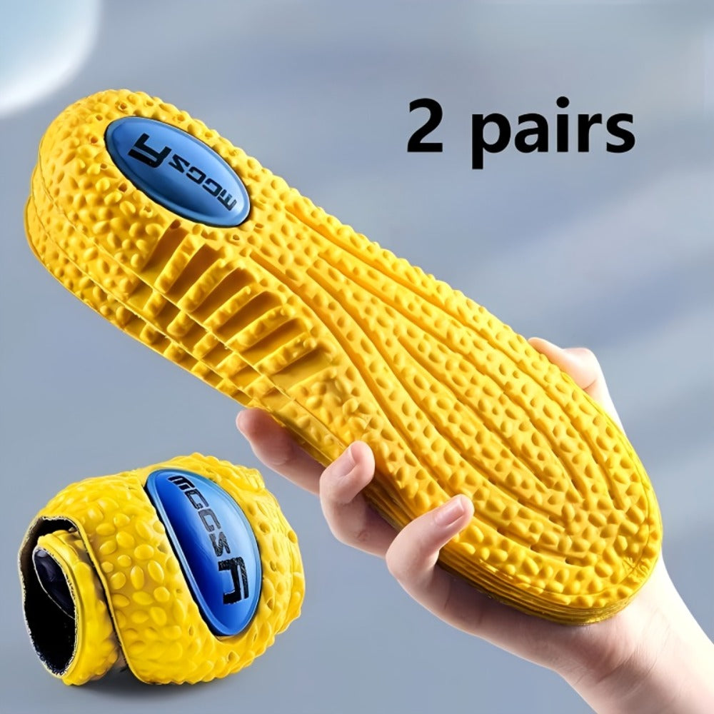 Two-Pair Yellow-and-Grey Full-Length Shoe Insoles with Six EU35-46 Size Options from 240 to 290 mm