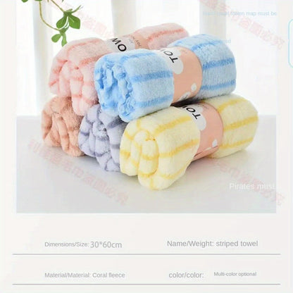 Towel Set 5-Pack 500GSM Coral Fleece Face Towels in Solid, Striped and Five-Color Options for Home and Guest Use