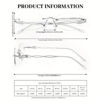 Reading Glasses – Three-Pair Rimless Metal Blue-Light Readers in Multiple Colors and Strengths