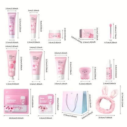 Skincare Set with LAIKOU Label, 10 Sakura Products for Cleanser Serum Cream Mask Lip and Eye Steps