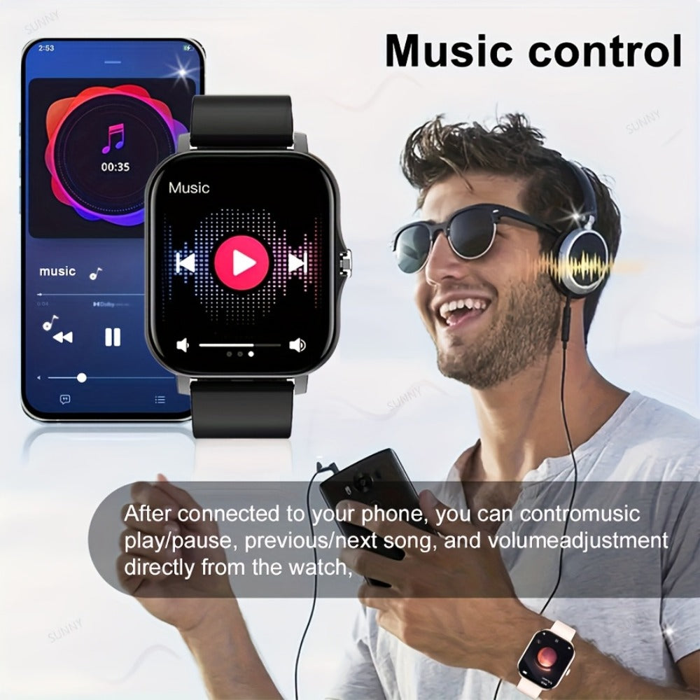 Smartwatch with Free Bonus Strap, 1.83" Full Touch Screen, Phone Answering & Message Notifications, Step & Calorie Pedometer, Multiple Exercise Modes, Weather Alerts, Heart Rate Monitor – Men & Women Android & iPhone
