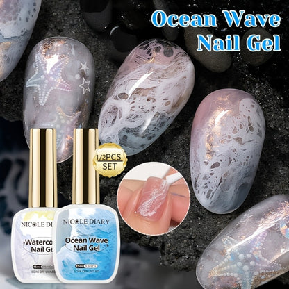 Gel Nail Polish NICOLE DIARY 2-Piece Watercolor and Ocean-Wave Set with Two 15ml Bottles for DIY Art