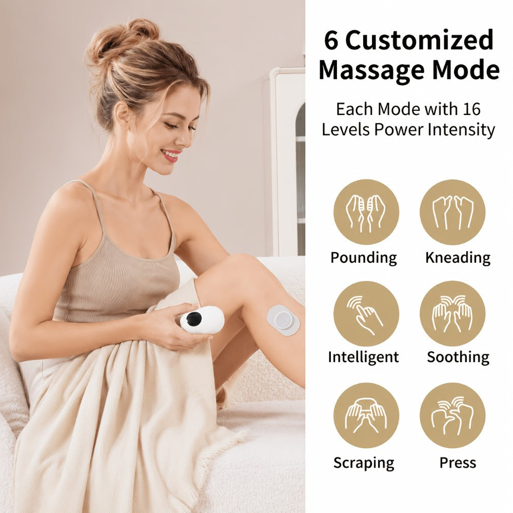 Cordless Rechargeable TENS and EMS Stimulator Set with Two Round Pads, Six Modes and Charging Case