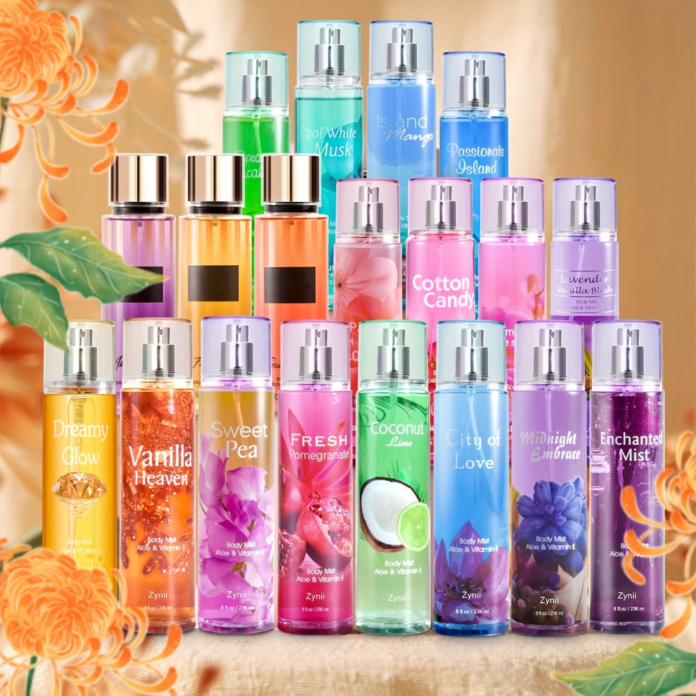 Fragrance Body Mist for Women, Floral, Fruity, Musk & Vanilla Body Spray with Aloe & Vitamin E, 3-8 fl oz