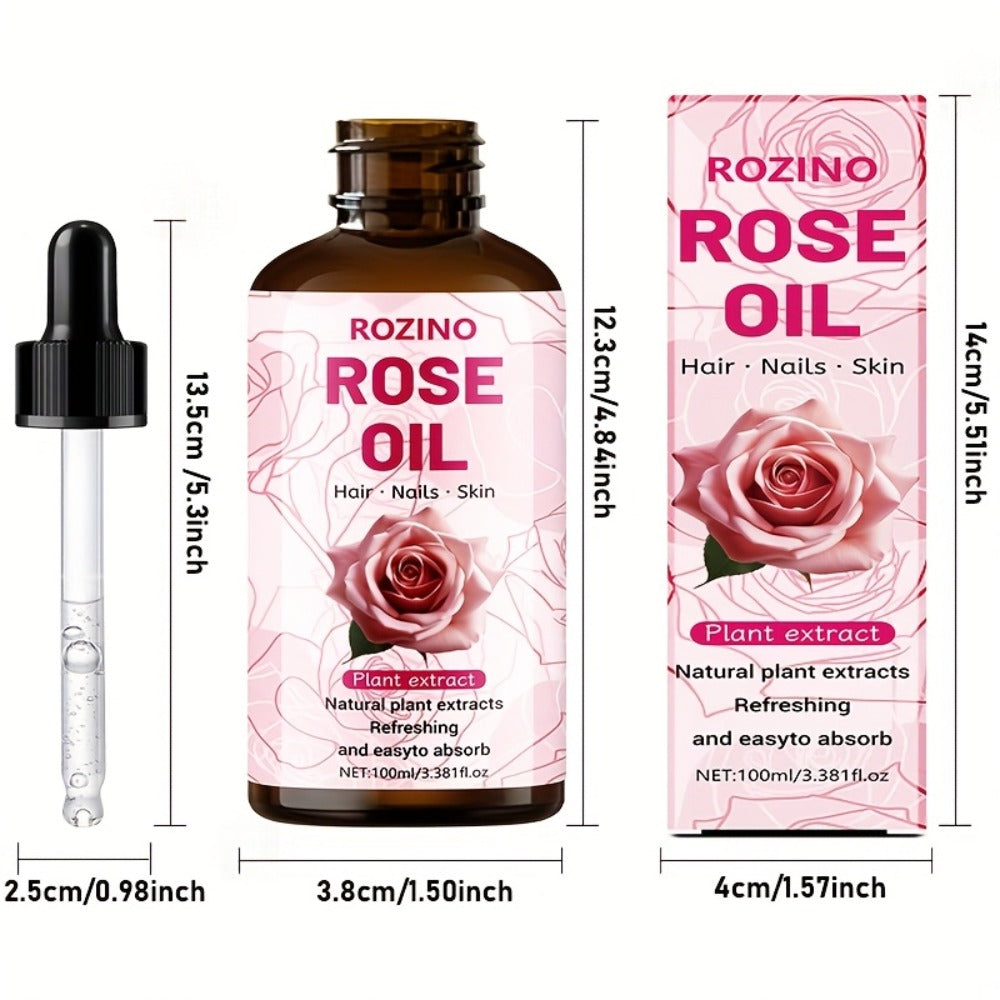 Essential Oil Rose 100ml or 3-Bottle Value Pack with Dropper for Massage, Shower and External Care