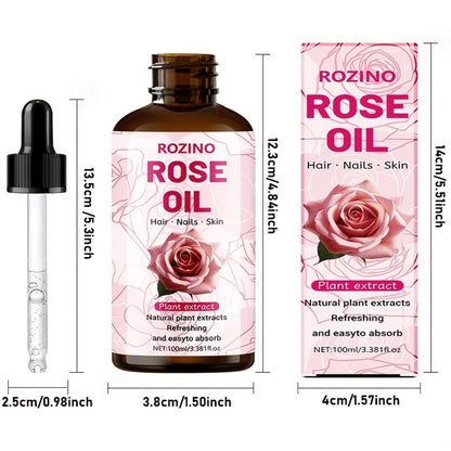 Essential Oil Rose 100ml or 3-Bottle Value Pack with Dropper for Massage, Shower and External Care