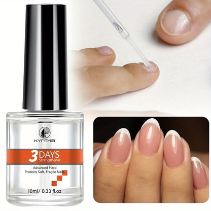 Clear 10 ml Nail Care Coating in Round Bottle with Black Cap and Orange 3 Days Label for Manicure Routines