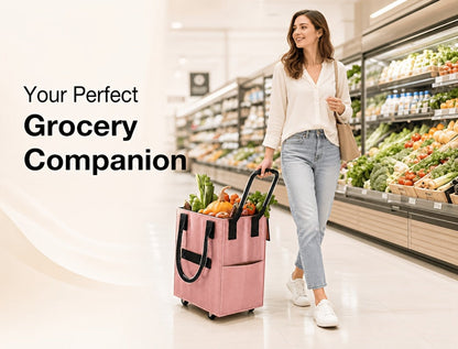 60 L Rolling Grocery Bag with Wheels in Black or Rose Gold for Shopping, Travel and Utility Use