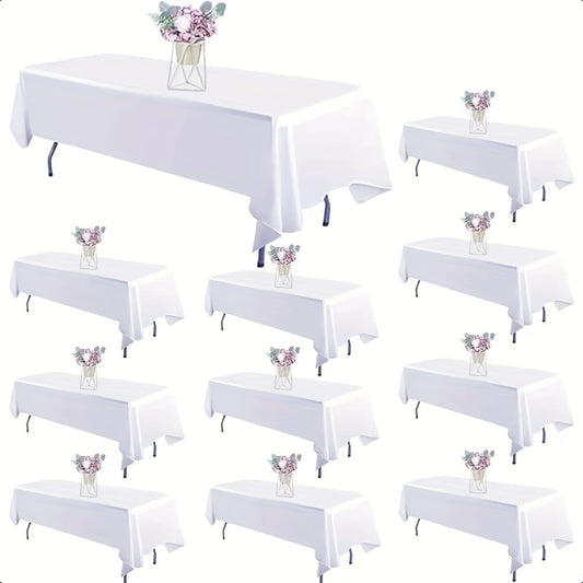 10-Pack White Rectangular Tablecloths 60x102 Inch - Washable Banquet Table Covers for Weddings, Parties & Events