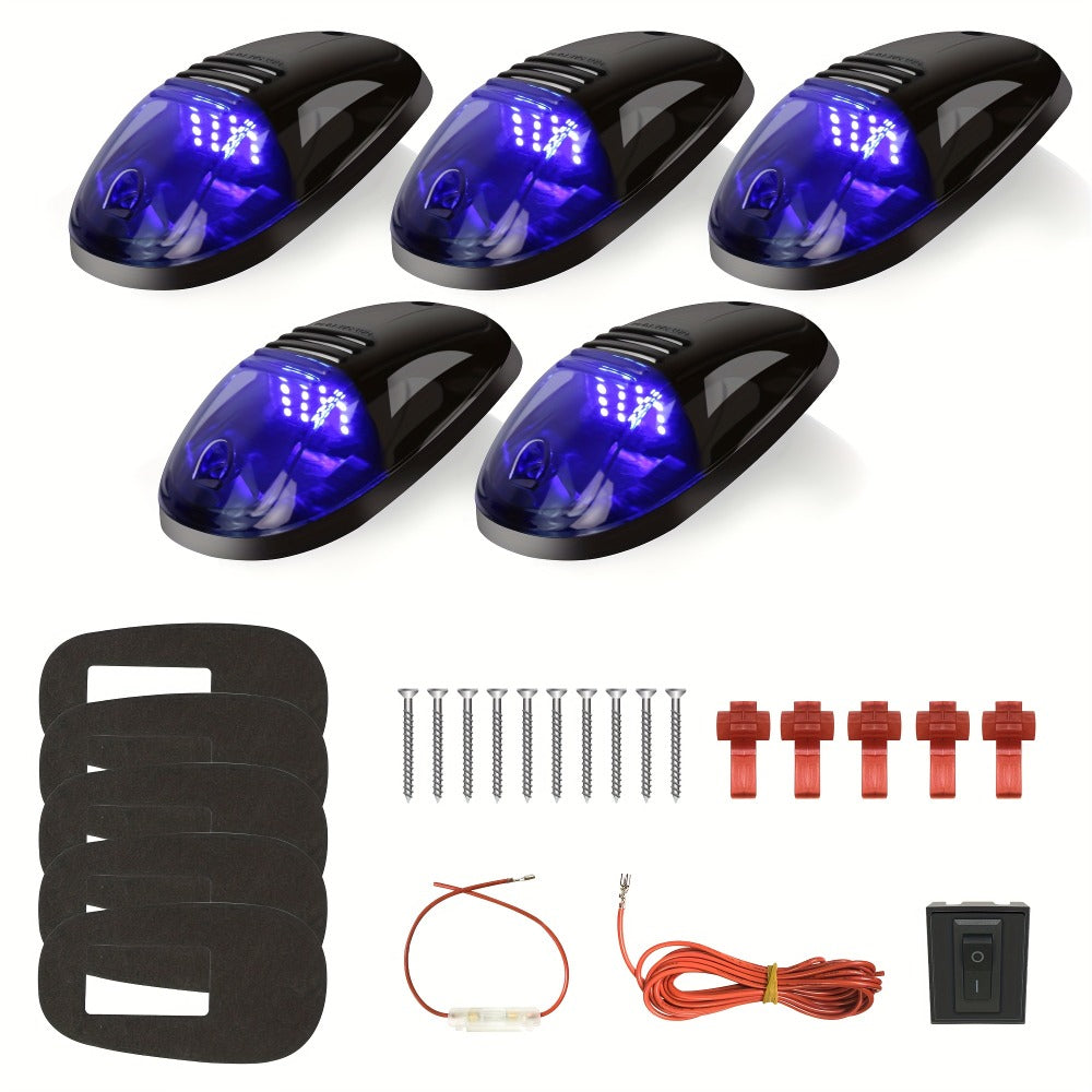 5pcs LED Cab Roof Marker Lights 16/24 LED 12V Super Bright UV-Resistant ABS Lens with Wiring Harness Kit for 2003-2018 Pickup Trucks 1500 2500 3500 4500 5500, White Amber Red Blue Green Purple
