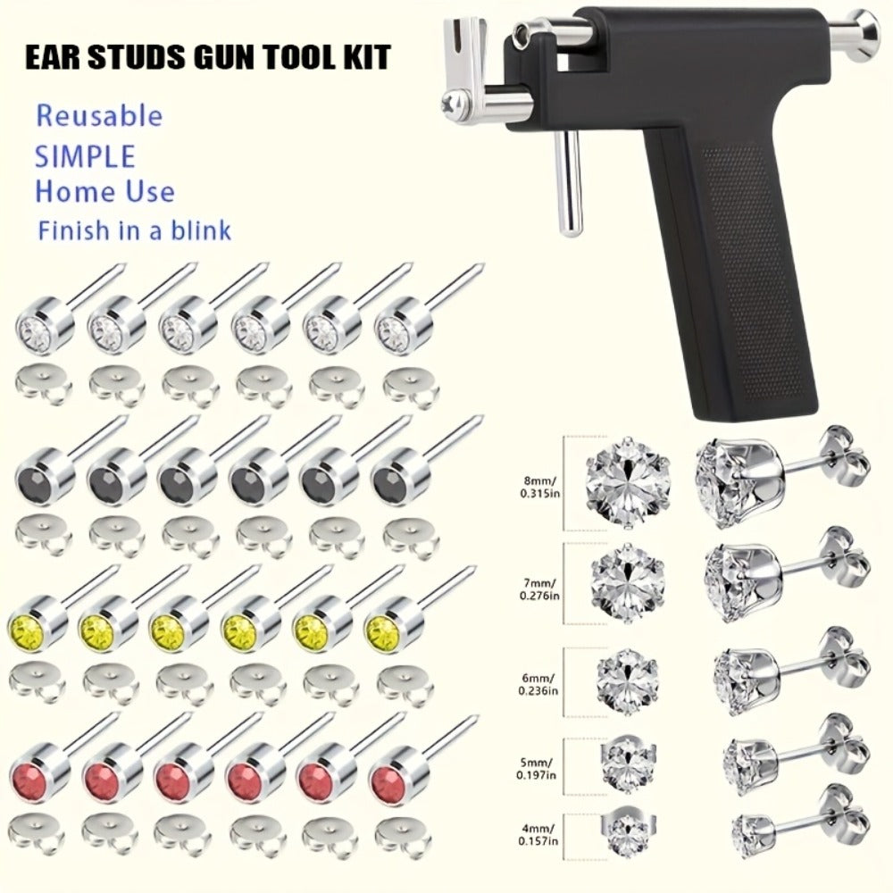 Ear Piercing Kit with 34 Stainless Steel Ear Studs Professional Piercing Gun Safe One-Click DIY Earlobe Piercing Set Hypoallergenic for Salon & Home Use Women Girls Gift Blue Black