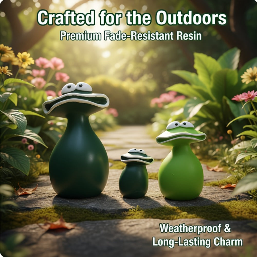 Resin Big Mouth Frog Figurines Set of 3 – Cute Garden Courtyard Ornaments, Funny Parody Decor