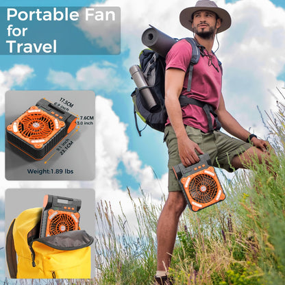 Solar Camping Fan and Light with Folding Panel, USB-C Input, Timer Controls and Three Color Options