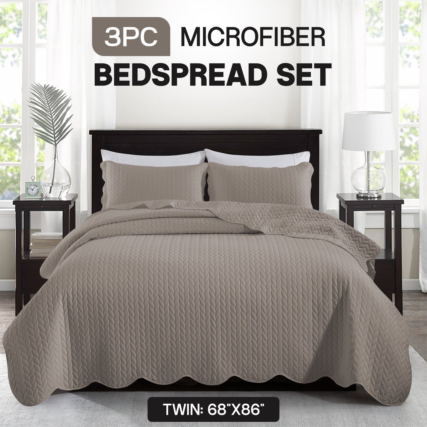 Chevron-Texture Three-Piece Bedspread Set in 16 Colors with Twin, Queen-Full, King and California King Sizes