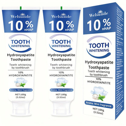 Two-Pack 100g Mint Toothpaste Tubes with 10% Hydroxyapatite Highlighted on the Package Labels