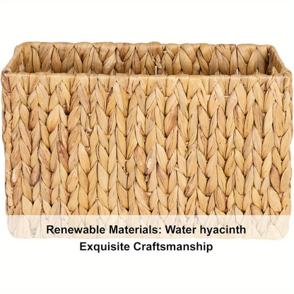 Magazine Holder Basket - Hand Woven Water Hyacinth Wicker Organizer for Bathroom, Office, Living Room, Bedroom Storage & Boho Home Decor, 15x6x10in